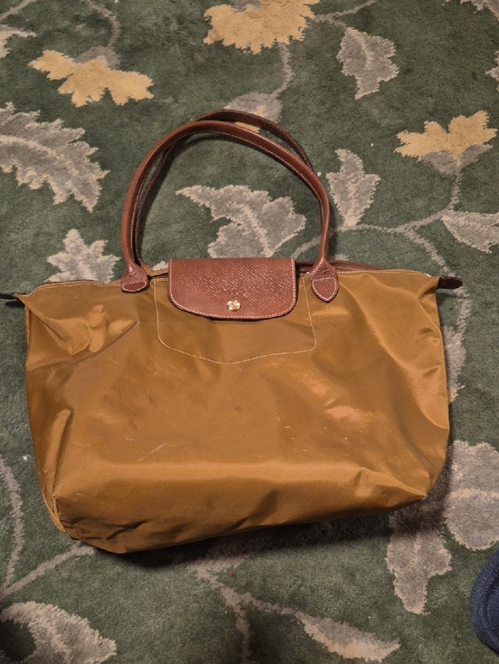 Longchamp Handbags - Longchamp Brown Leather Trim Mustard/Tan Nylon Tote